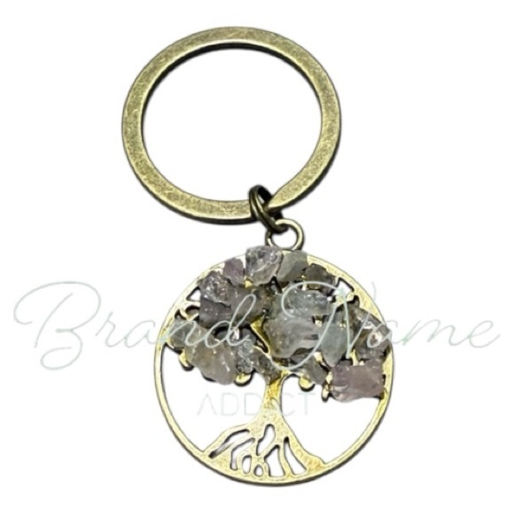 Tree of Life Accessories - Rose Quartz Bronze Gold Tree of Life Handmade Keychain/Bag Tag